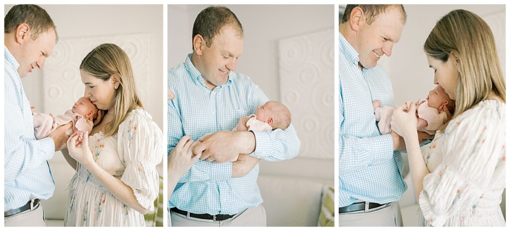 Close-up details of a newborn session with a Richmond photographer, capturing heartfelt expressions and intimate moments between parents and their new baby.
